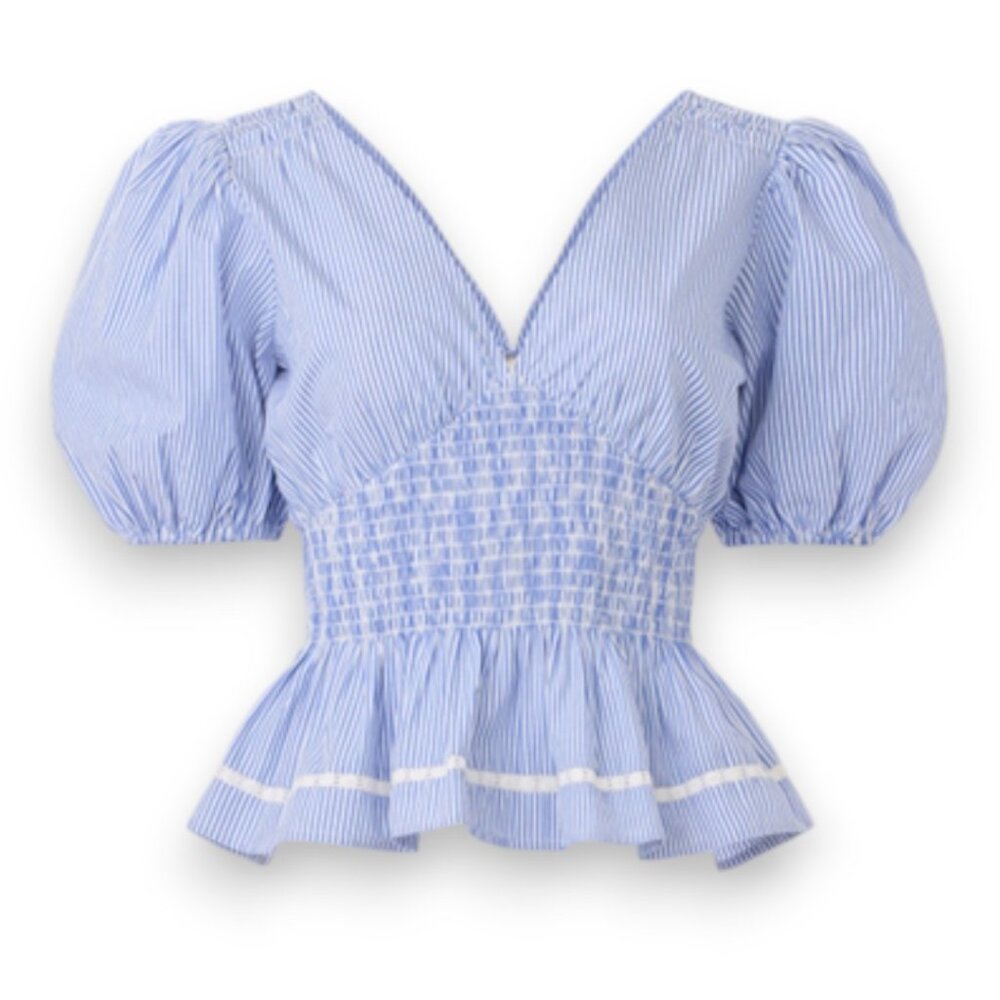 Sea NY Lace Trim Puff Sleeve Peplum | Size 8 - Picture 2 of 5